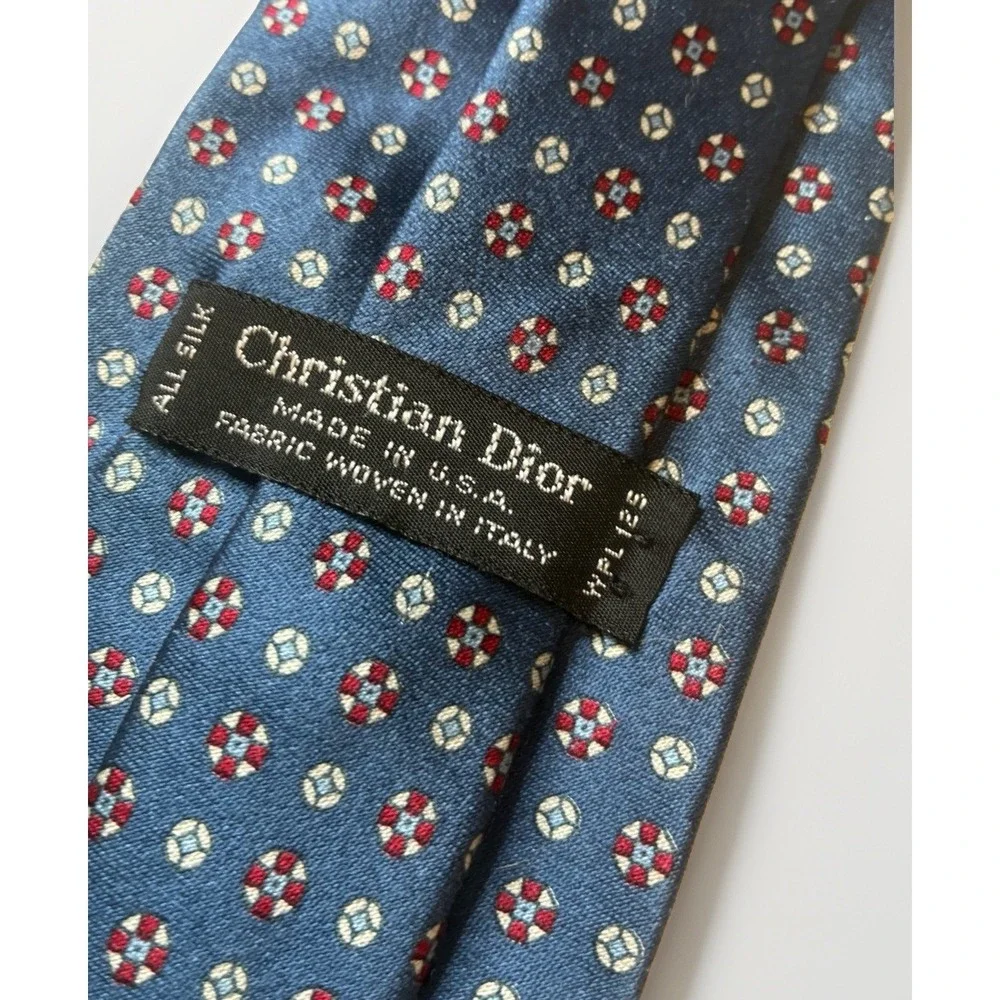 Christian Dior Tie Mens Blue Luxury 100% Silk One Size Made In USA Designer